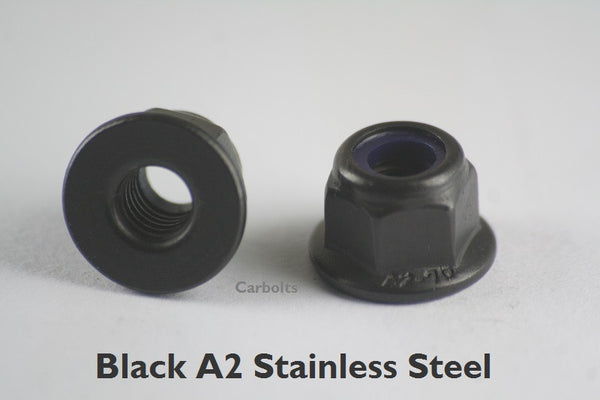 Black Stainless Steel Non Serrated Flange Nyloc Nuts A2
